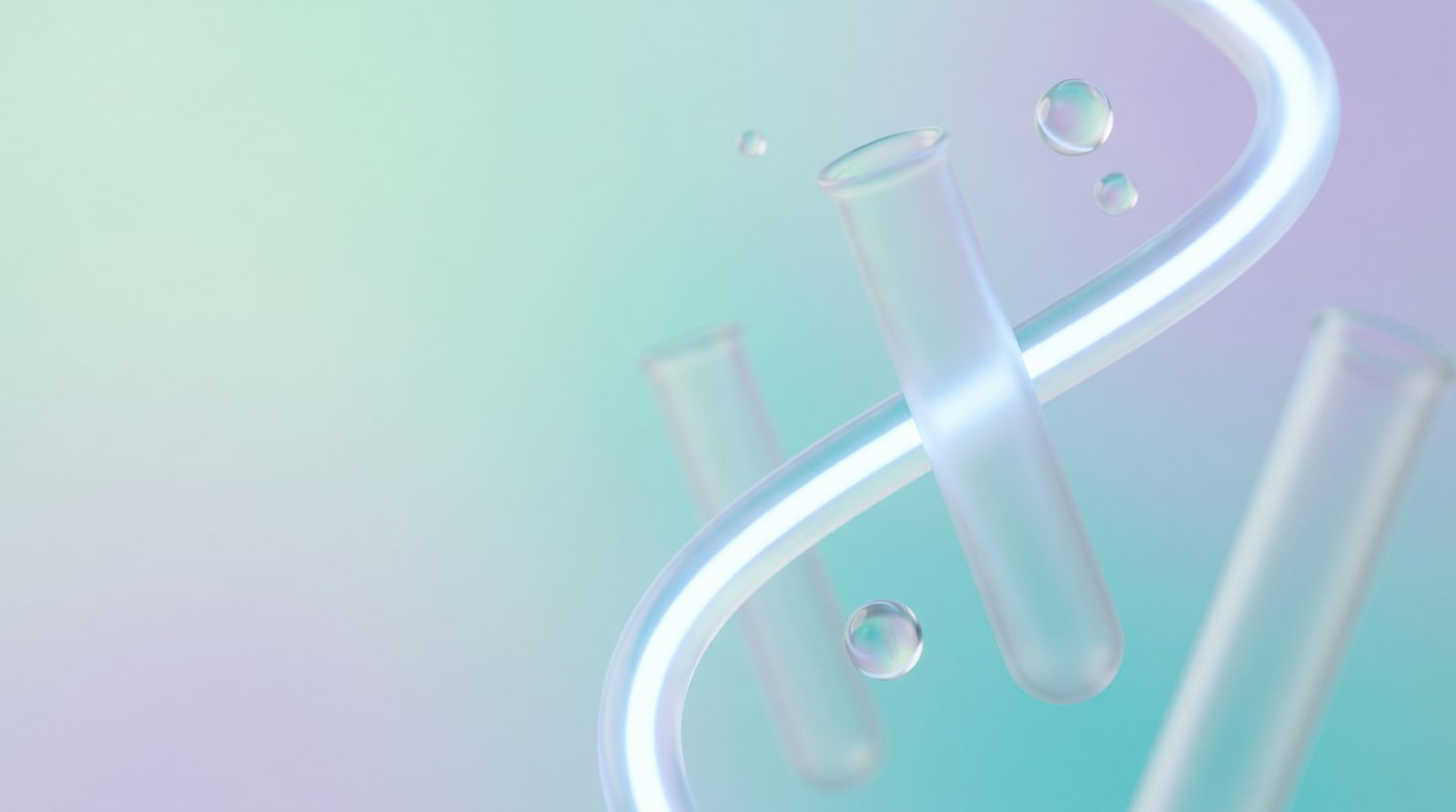 A ribbon of light passing through floating glass sample tubes